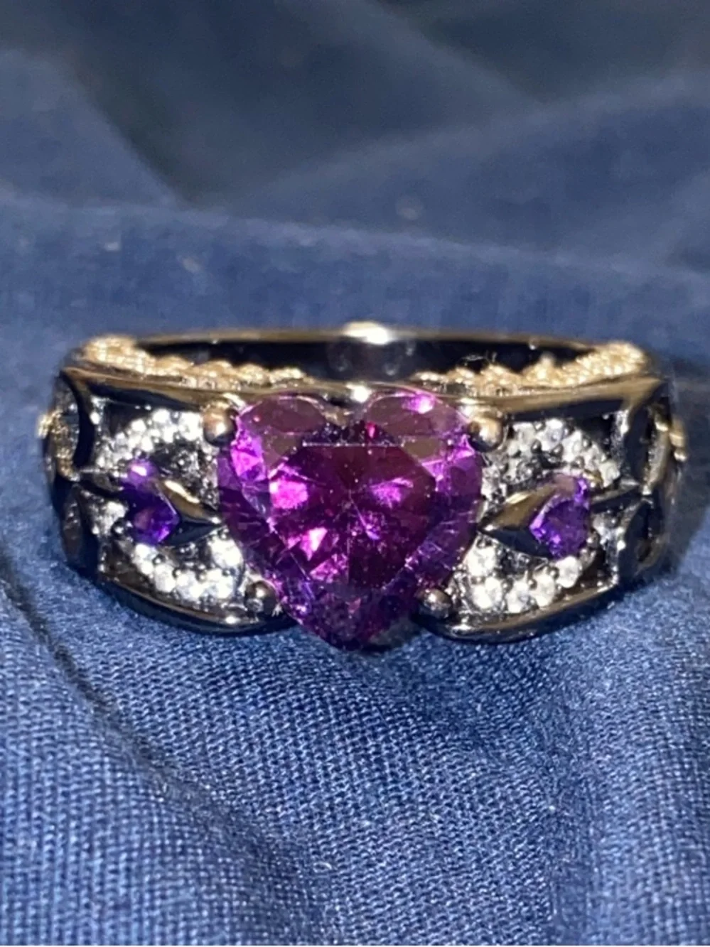 Purple Heart Crystal Statement Ring - Women Jewelry (real diamonds)